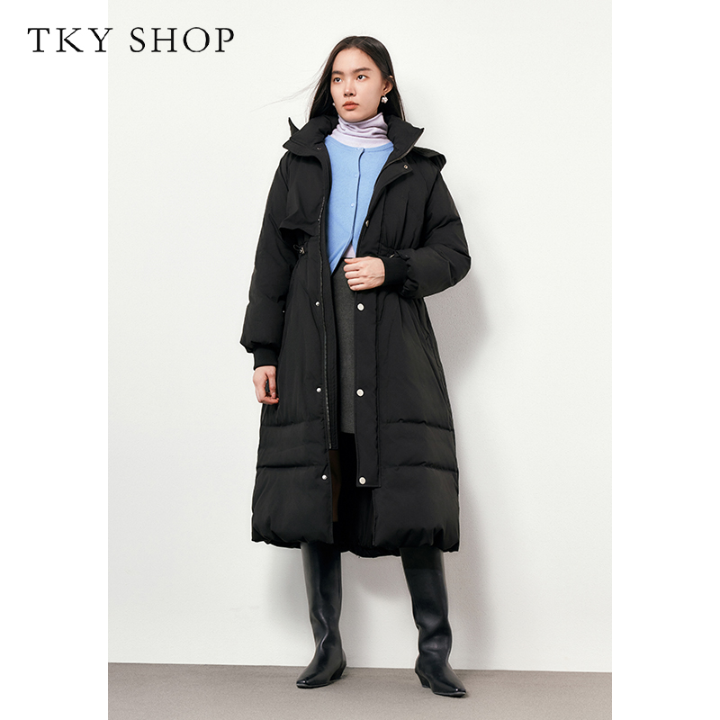 TKYSHOP【保暖羽绒服】连帽收腰长款鹅绒羽绒服冬新品 10G1HA08W087