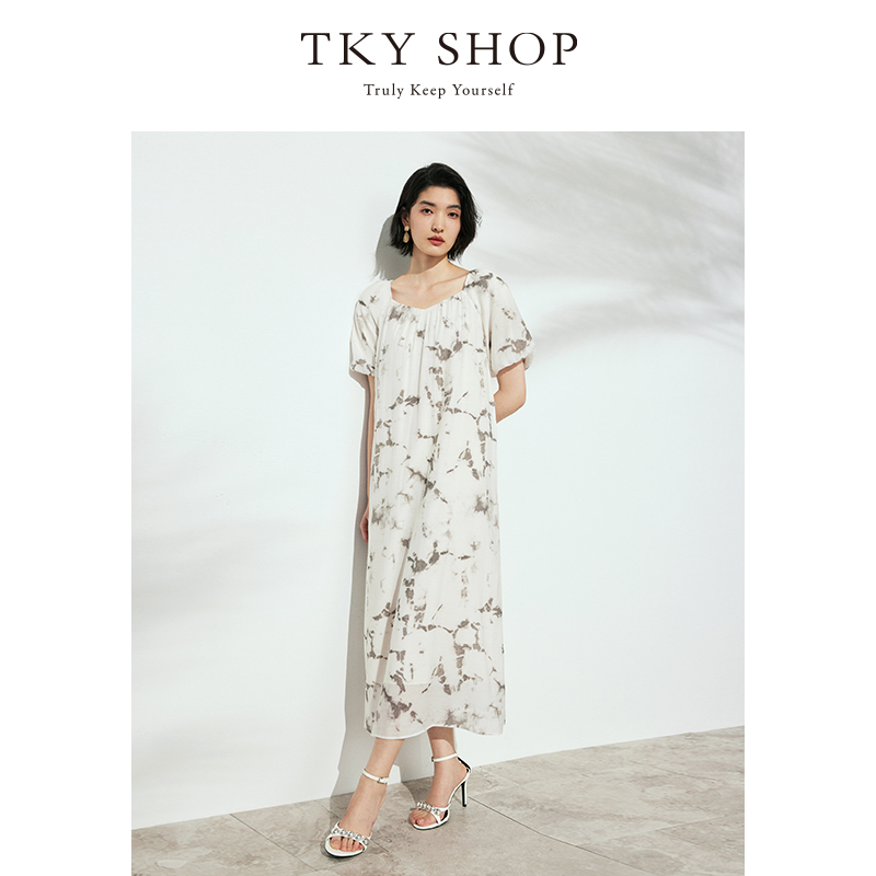 TKYSHOP春夏季优雅气质慵懒复古港风时尚碎花连衣裙10H1YA04G106