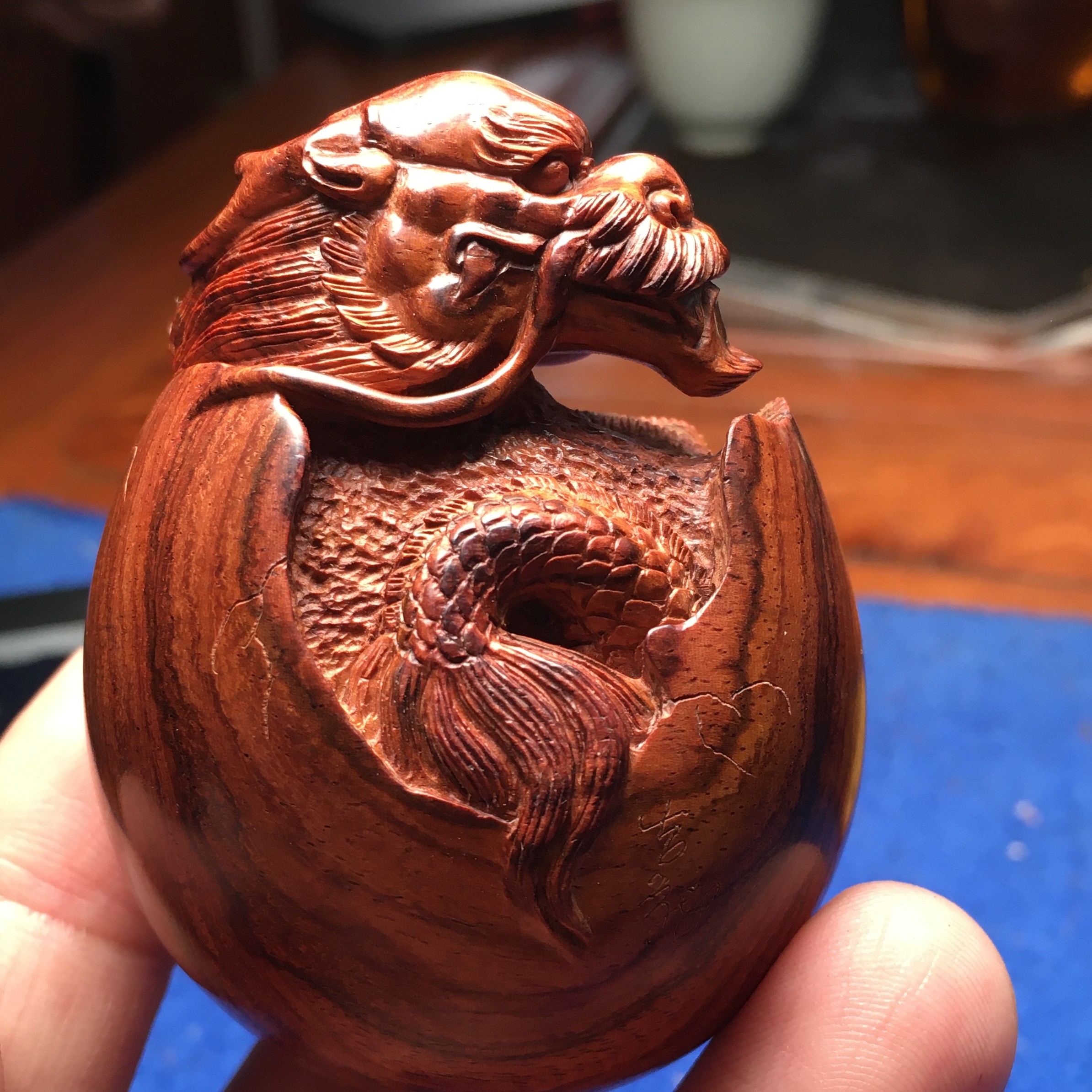 海南黄花梨黄金底龙蛋把件特价款