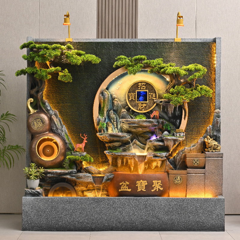 山水秋铭水幕墙流水屏风酒店公司招财风水流水摆件鱼缸水幕墙造景