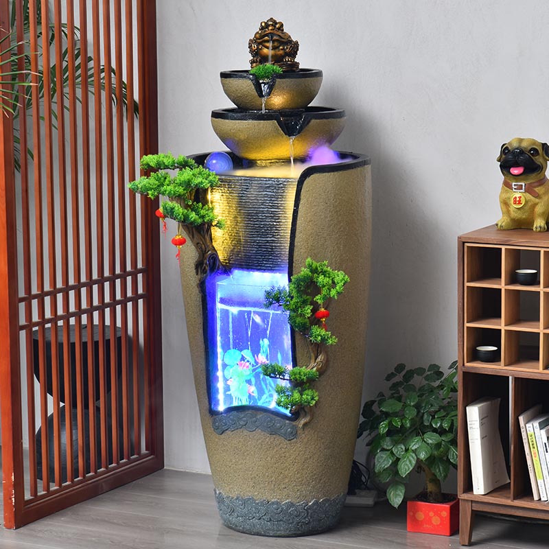 山水秋铭流水手工室内全自动鱼缸电视柜循环水摆件落地新居开业