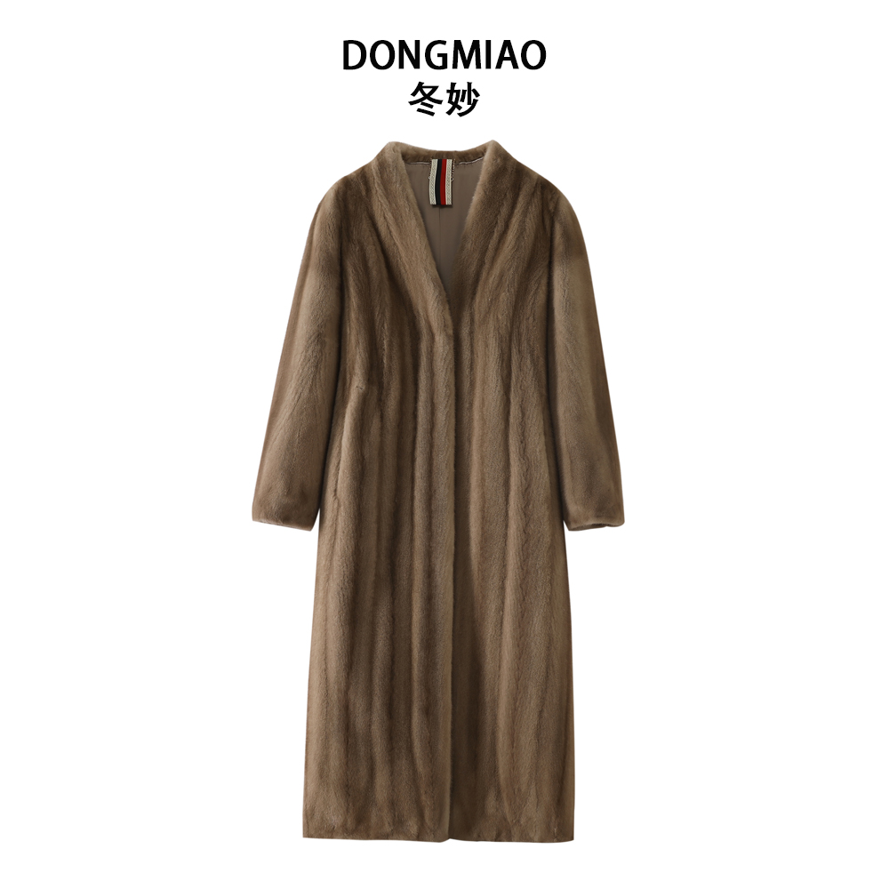 洋气2025ther同款貂皮大衣女长款v领整貂皮草外套全机开抽刀工艺