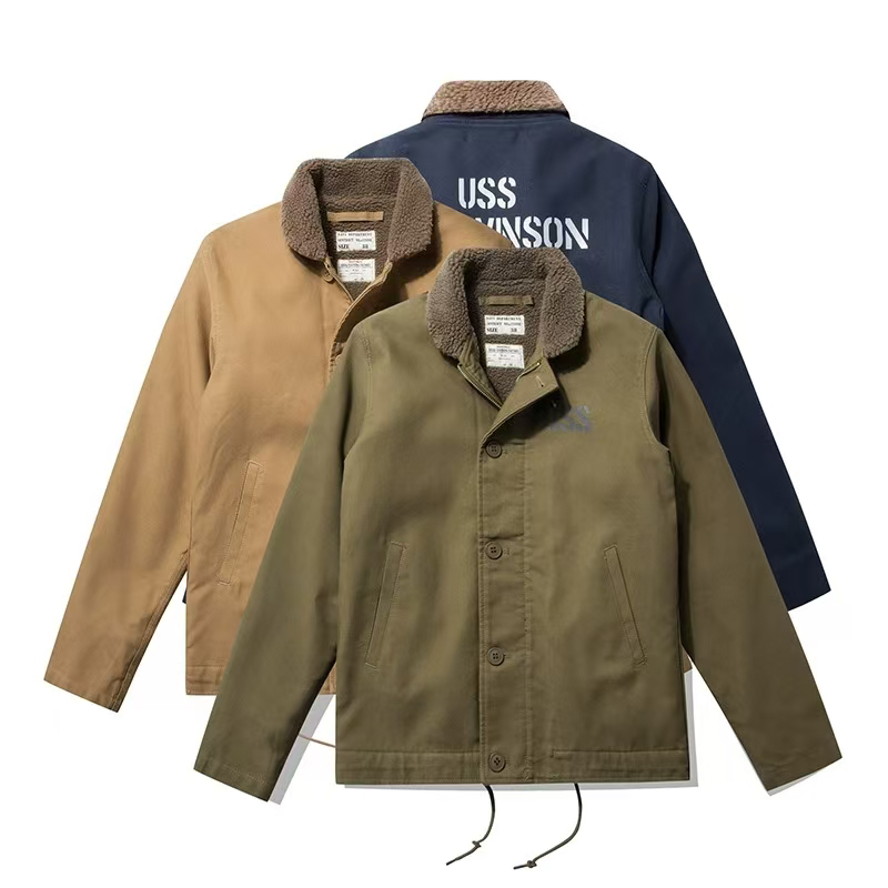 冬装新品美式复古N-1船员甲板服加厚保暖字母印花羊羔绒夹克棉服