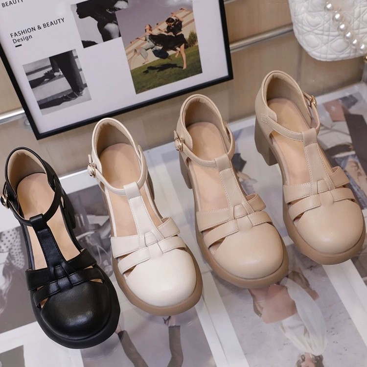 新凉鞋一字带镂空女鞋-9038高