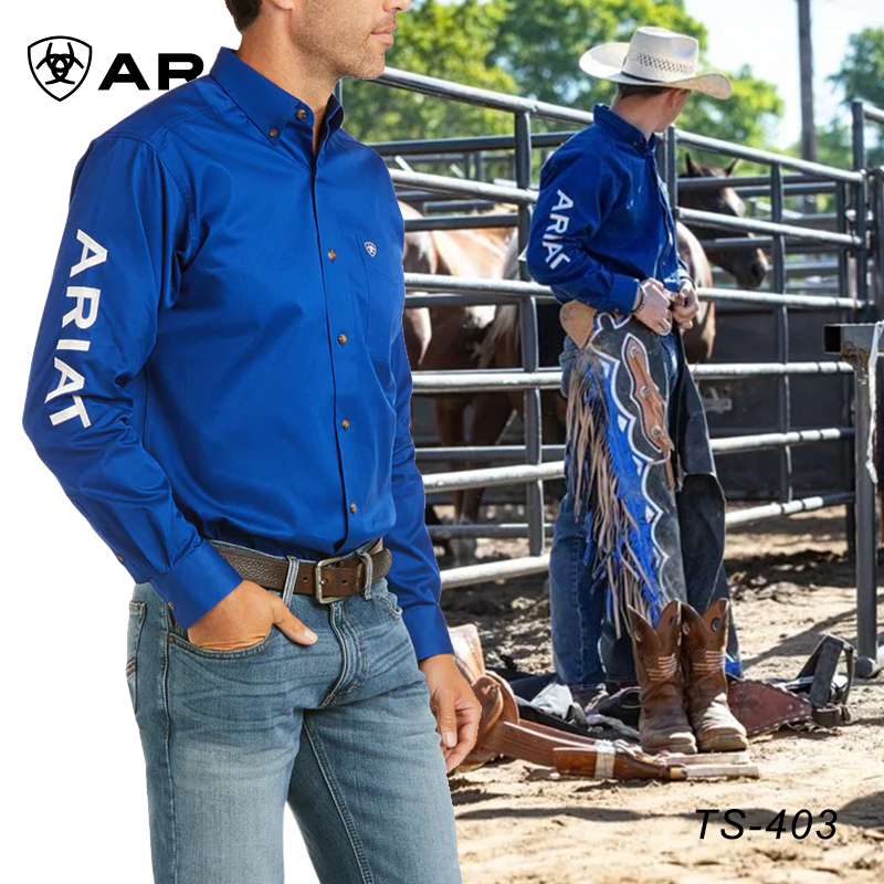 美国正品ARIAT男士纯棉经典宽松刺绣logo西部骑马牛仔衬衫