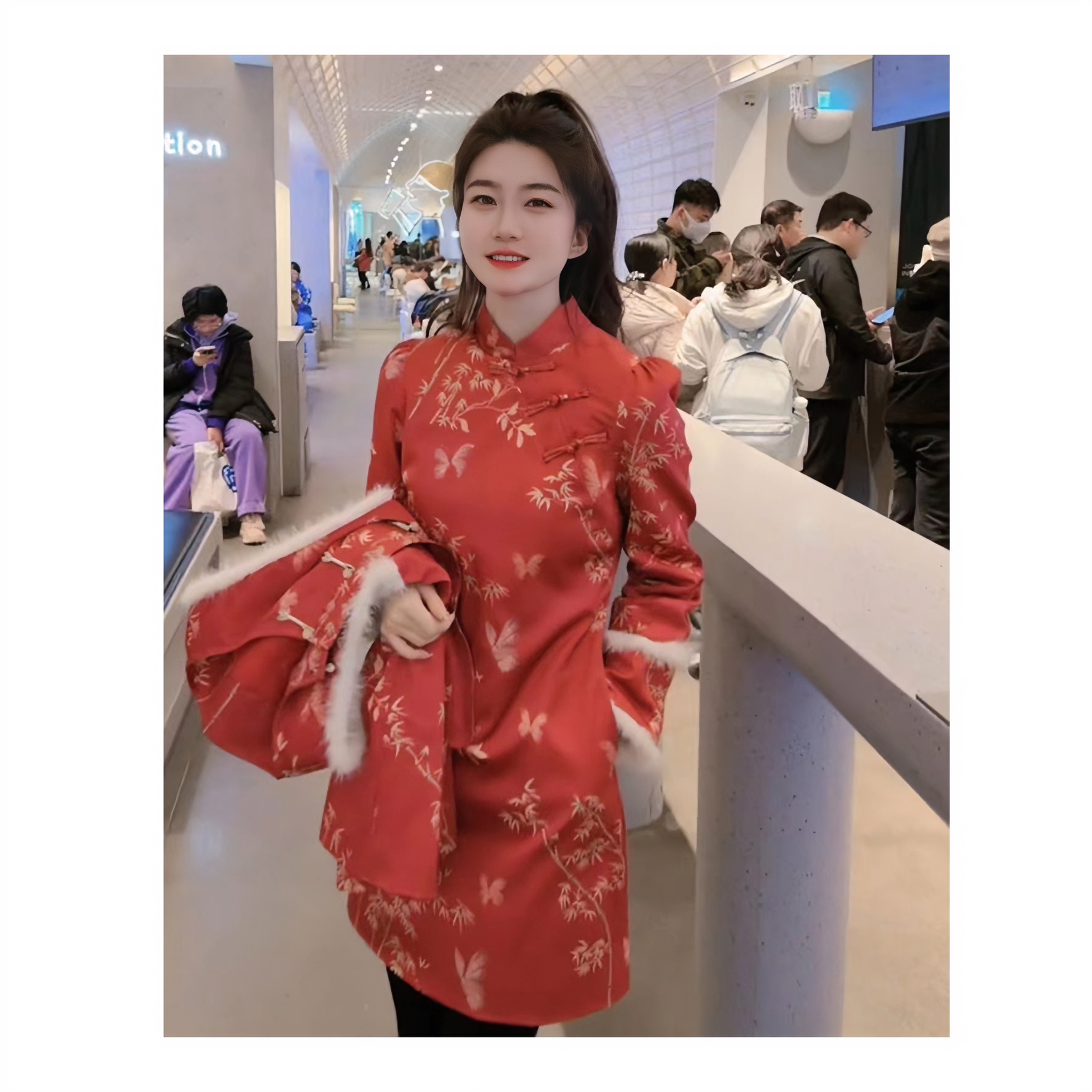 航航HHFS.『冬日花坊』气质时尚韩版设计款百搭休闲连衣裙0010