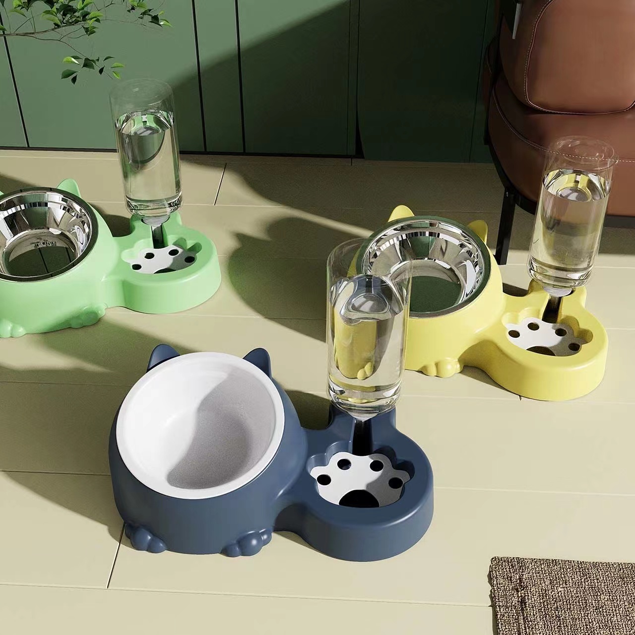 狗碗猫碗宠物双碗自动续水不锈钢陶瓷猫盆狗盆倾斜护颈宠物用品