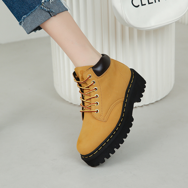 HB轻便大黄靴厚底增高英伦风靴子时尚休闲百搭真皮复古低帮371