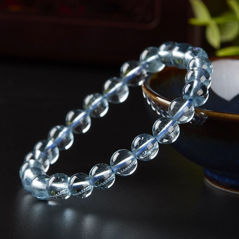 高冰蓝托帕石单圈手串蓝宝石珠串通透时尚多样性发一
