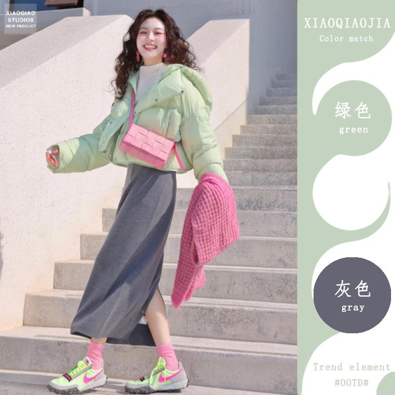 雅鹿今年流行韩系绿色短款羽绒棉服女冬季2023新款爆款夹棉加厚外