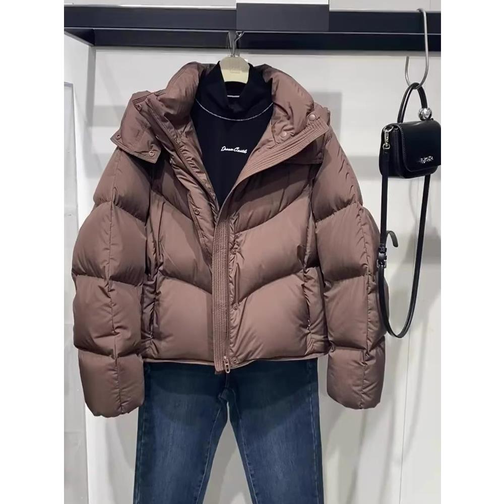雅鹿棕色羽绒棉服女冬季加厚面包服保暖韩系休闲连帽高端欧货夹棉