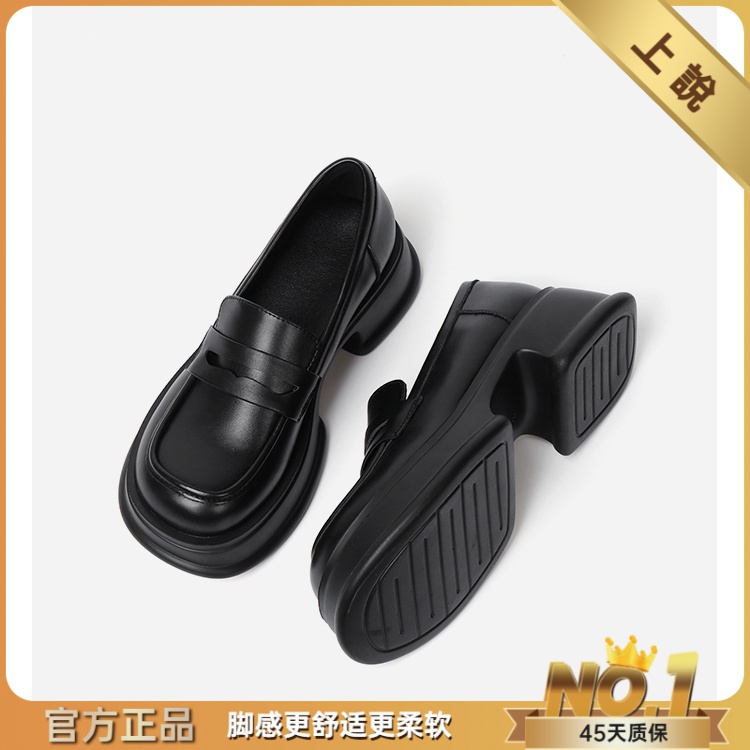 真皮大头乐福鞋女2024新款厚底英伦风小皮鞋子jk日系增高松糕单鞋