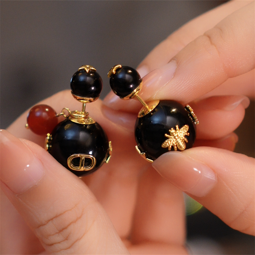 玛瑙黑色朗姆酒耳钉HTW0083