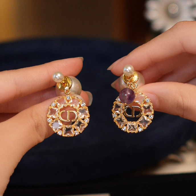 水晶繁花双珠耳钉HTMY0027