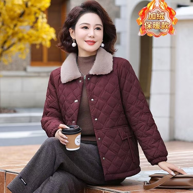 中老年妈妈装秋冬季新款加绒加厚棉服防寒保暖外套