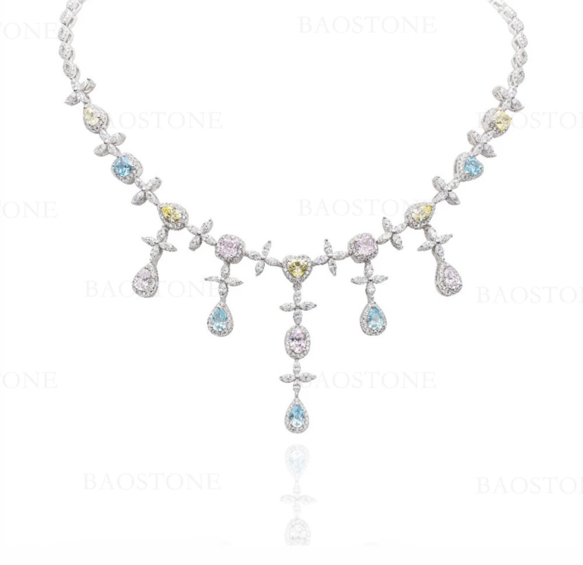 合金锆石项链 925银合成锆石【彩虹糖项链】轻奢时尚气质t137