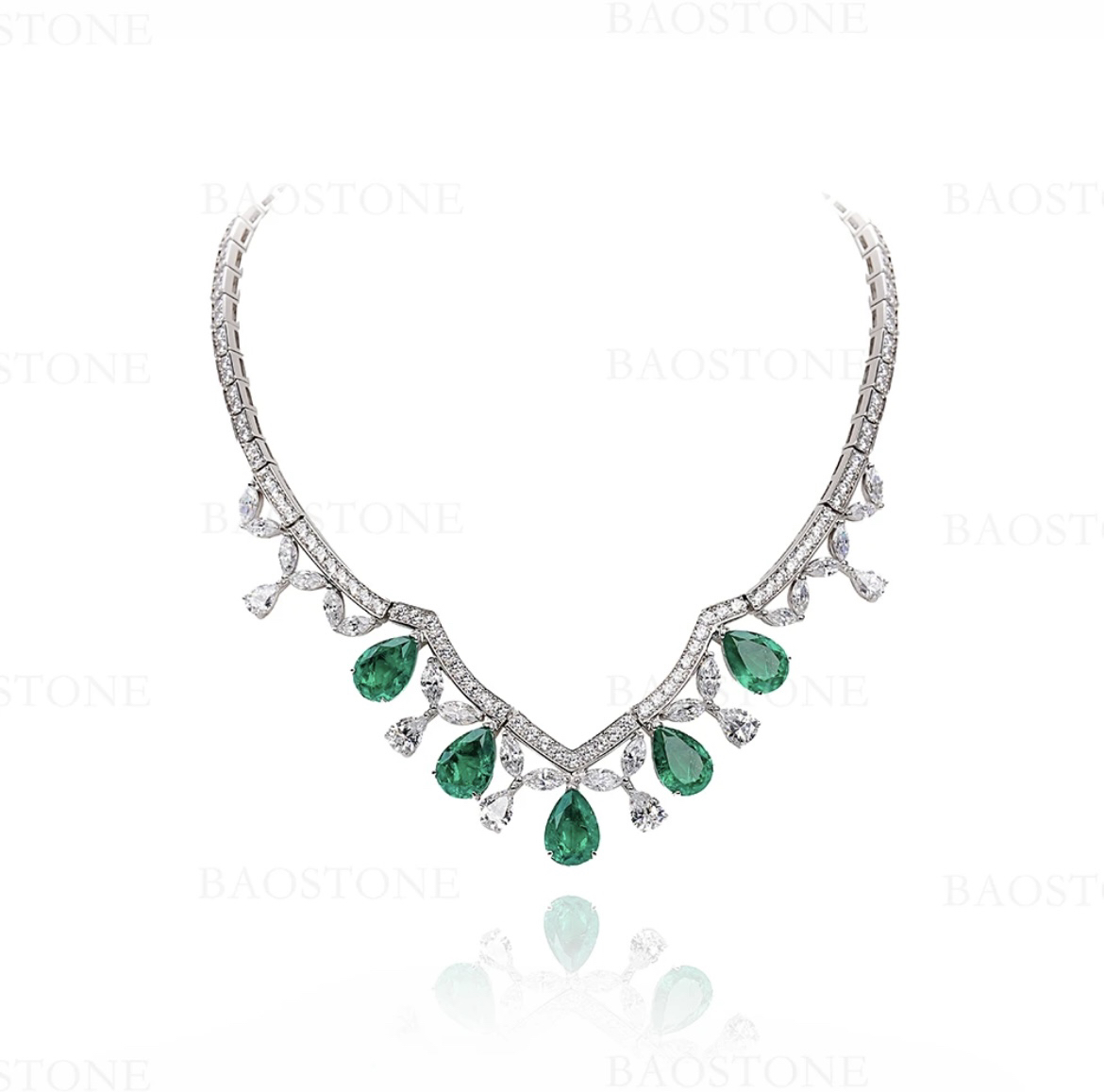 合金锆石项链 925银合成锆石【HW 祖绿 定制套链】奢华满钻t104