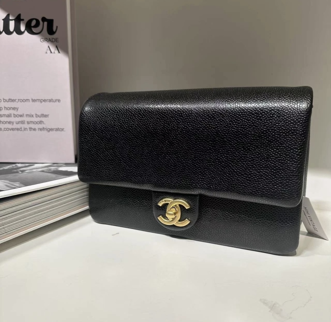 99新 Chanel/香奈儿 HIHI/24K 黑金荔枝纹小号CF链条包/10372326