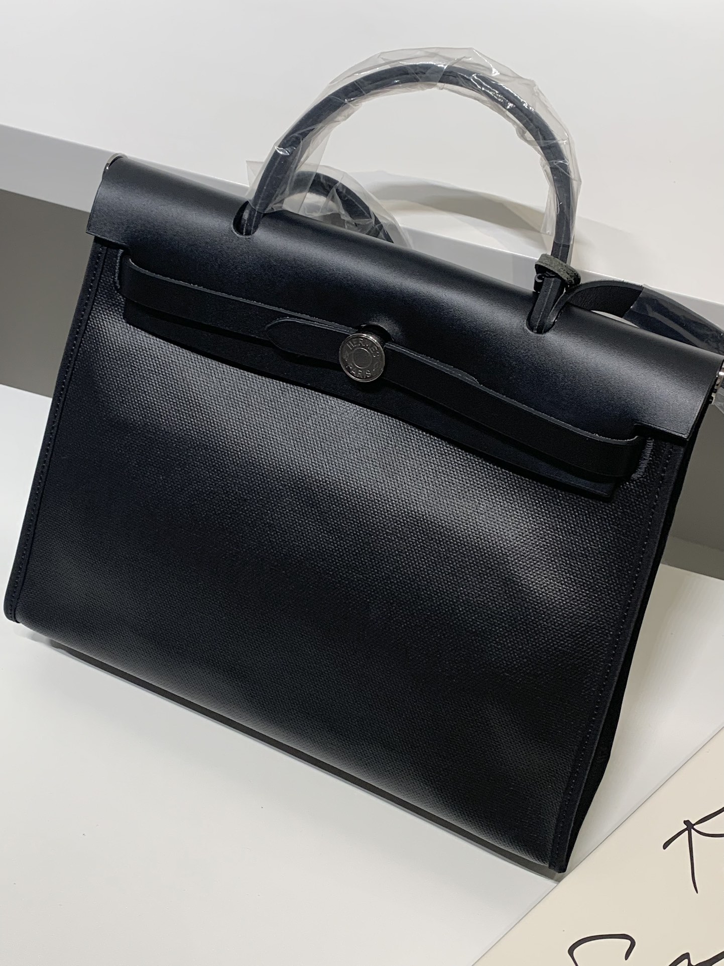 99新 Hermes/爱马仕 HIHI/Hermes 爱马仕 黑银防水布herbag31 Z刻