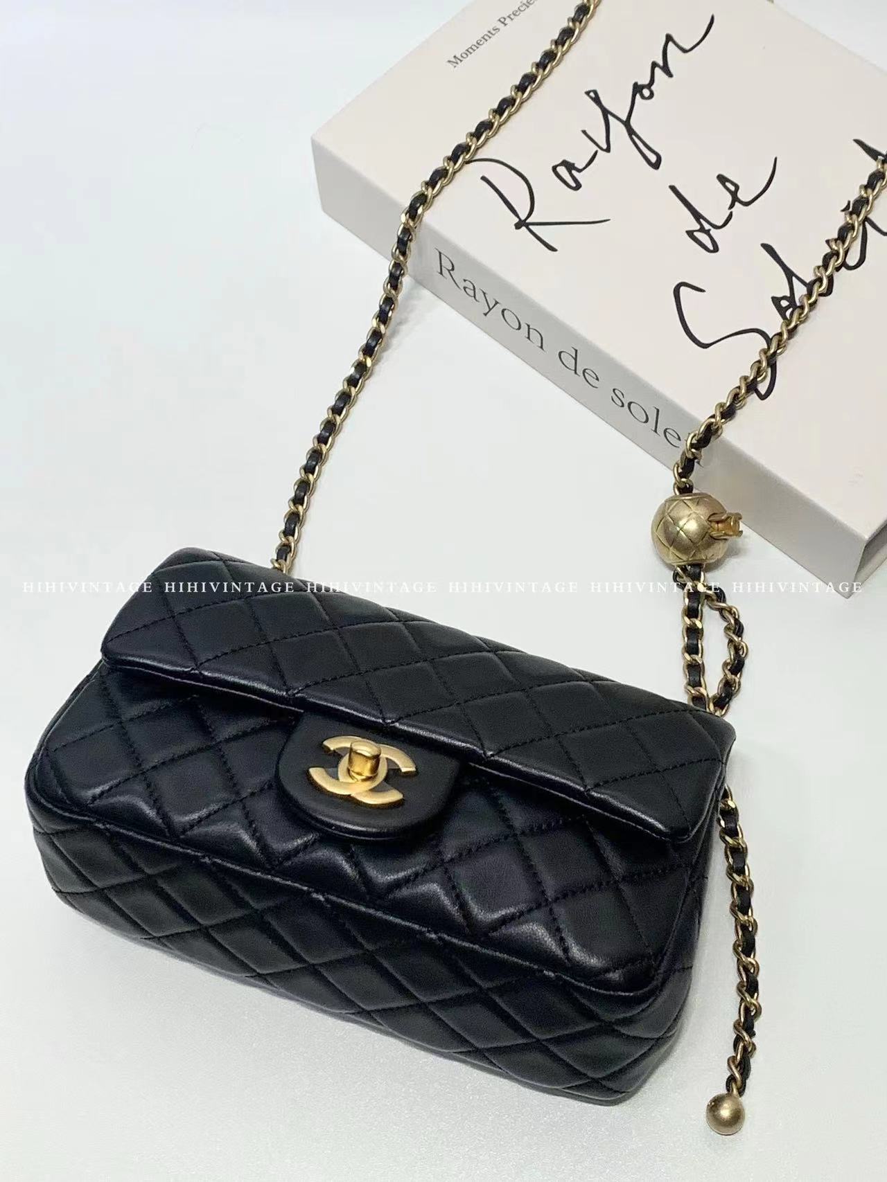 99新 Chanel/香奈儿 HIHI/Chanel 黑金金球cf大mini链条包8743021