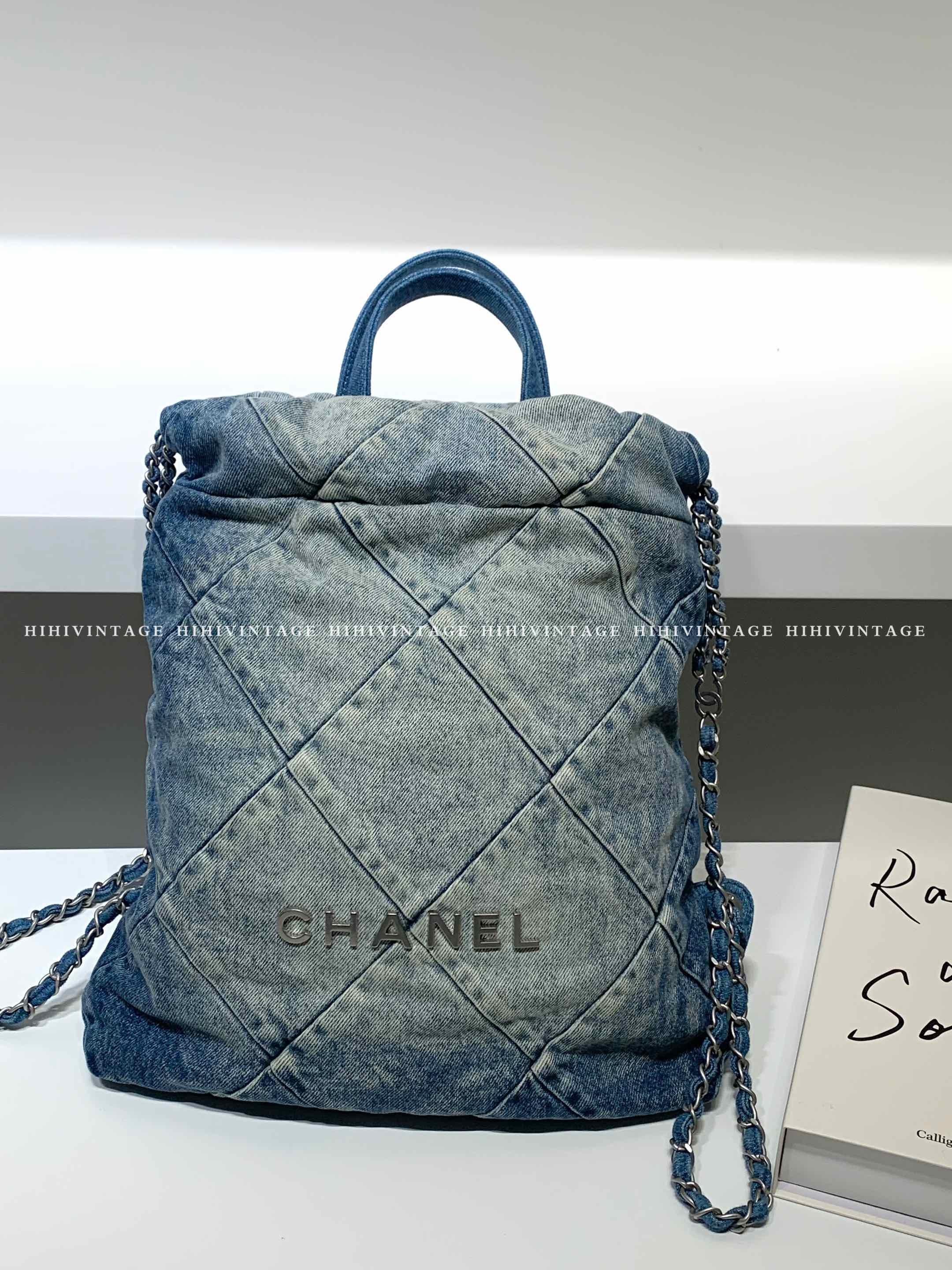 99新 Chanel/香奈儿 HIHI/牛仔小号22bag双肩包 芯片款8544813