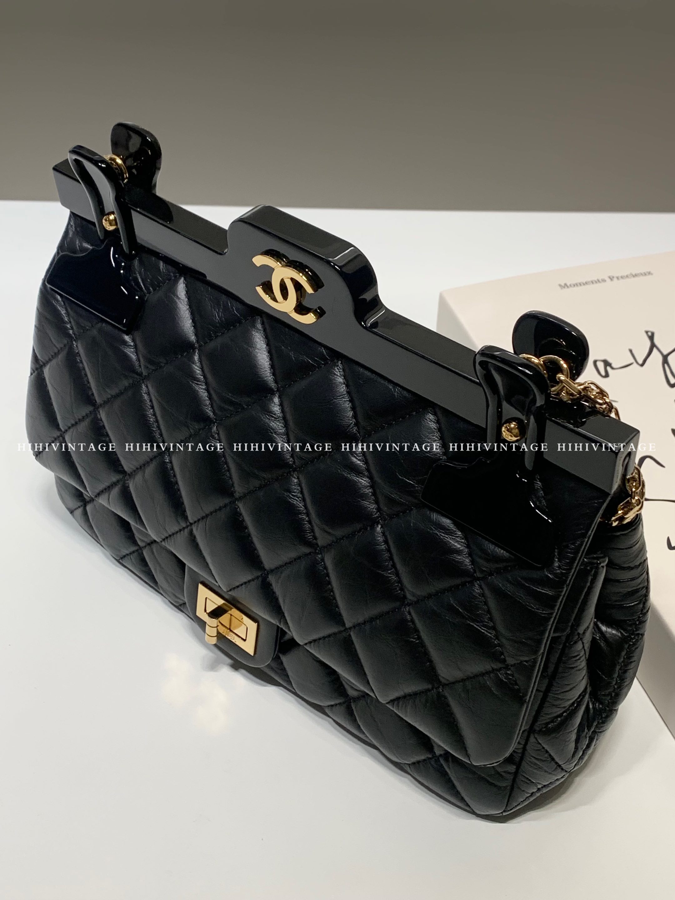 99新 Chanel/香奈儿 HIHI/Chanel 黑金2.55衣架链条包 23开