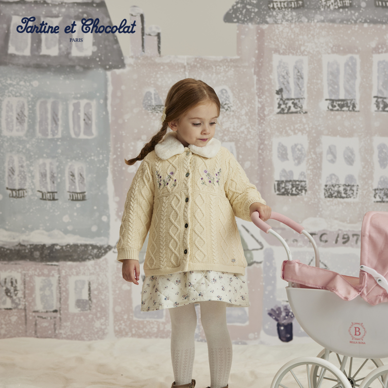 TC法国巧克力童装24秋冬新款女童毛领绣花大衣CICKE4T41T