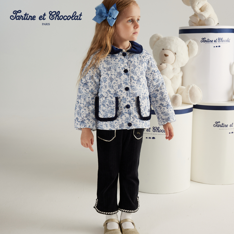 TC法国巧克力童装24秋冬女童棉服短款印花厚外套CIJPE4941A