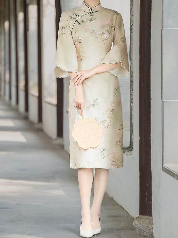 新中式国风旗袍女秋季显瘦气质中长款复古改良日常修身连衣裙时尚