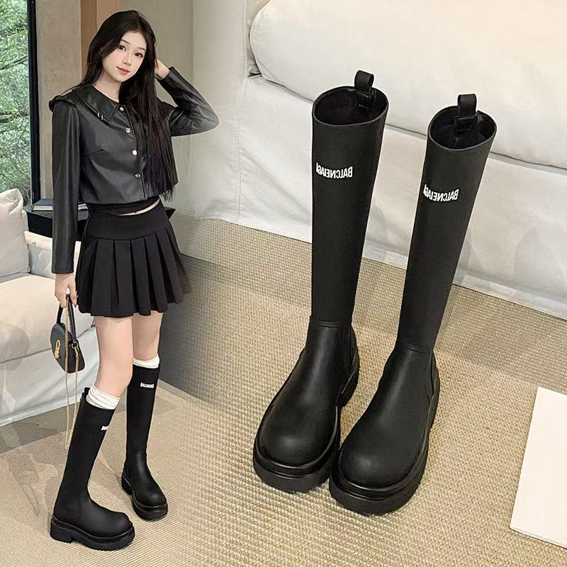 「韵味伊人」小个子定制 秀场同款字母长筒女厚底骑士靴#YWYR818