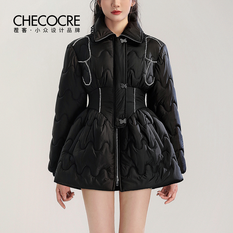茬客气质时尚风棉服2024秋冬季钻链设计收腰显瘦保暖外套CM490615