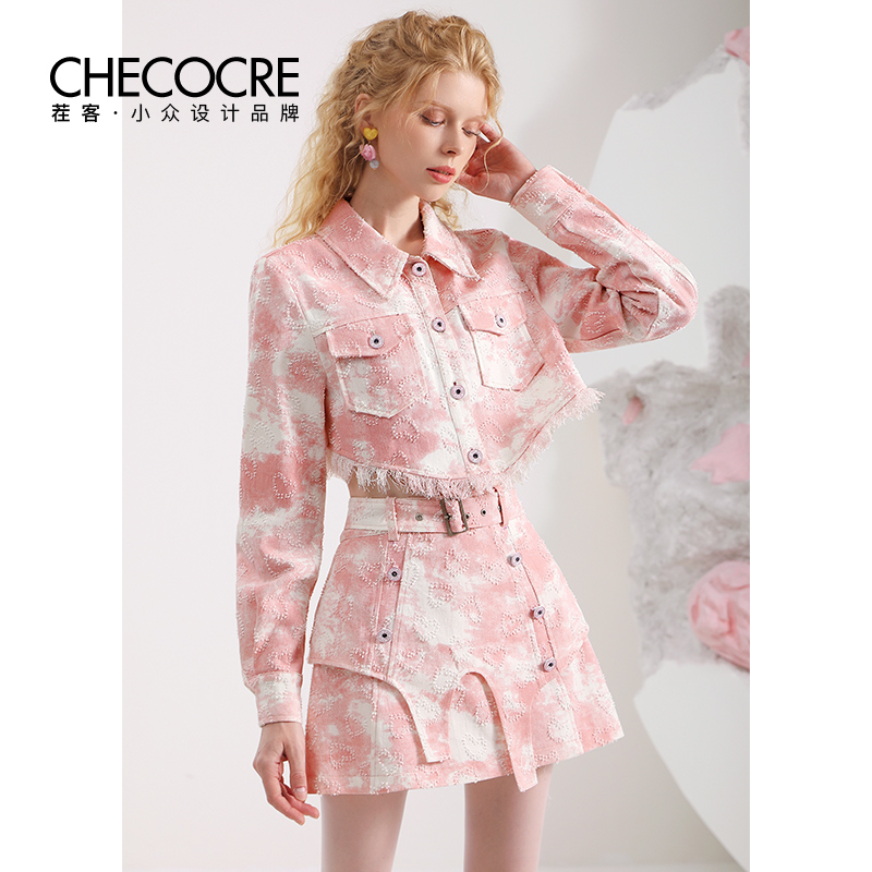 茬客牛仔套装裙甜美减龄夹克上衣小众高腰半身裙两件套CM700191AB