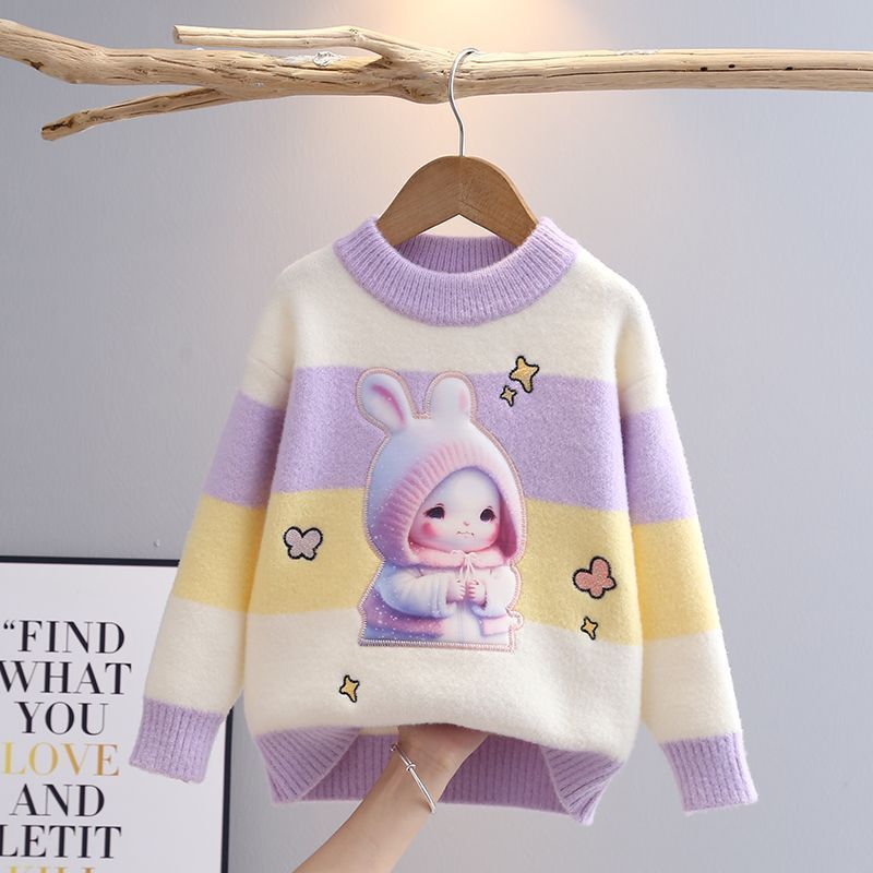 女童秋冬季毛衣2024新款仿水貂绒洋气小学生加厚保暖中大