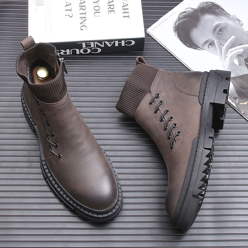 靴子男潮流马丁靴秋冬短靴加棉高帮鞋百搭休闲皮靴帅气英伦机车靴
