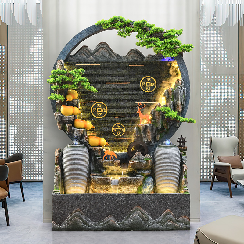 新中式假山流水喷泉客厅办公室加湿器循环水景观葫芦水幕装饰摆件