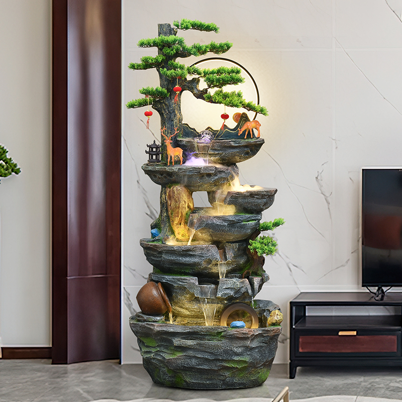 迎客松假山循环流水水喷泉鱼缸客厅阳台办公室高山景观落地大摆件