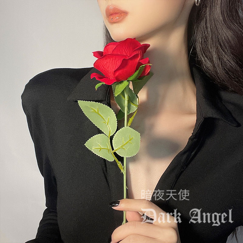 仿真红色玫瑰花单支假的干花束一只塑料1枝rose拍摄道具装饰