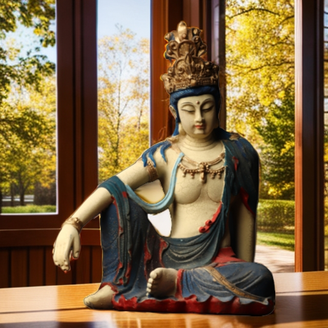 白云石仿古水月观音玄关茶空间造景桌面自在观音玄关佛系茶几玄关