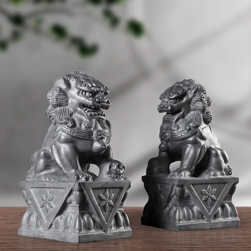  石狮子一对家用看大门口精雕迷你石雕石头青石小号石狮子摆件