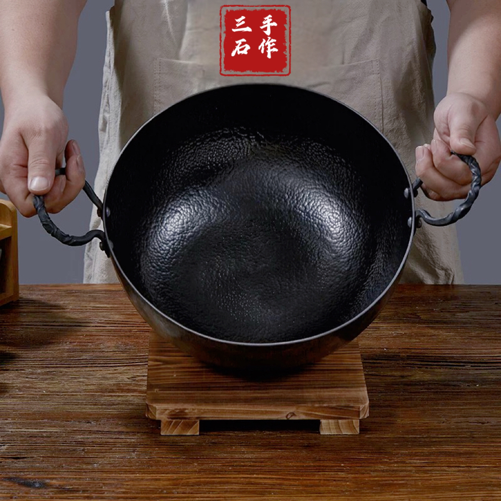手工加深双耳炖锅汤锅纯铁物理不粘