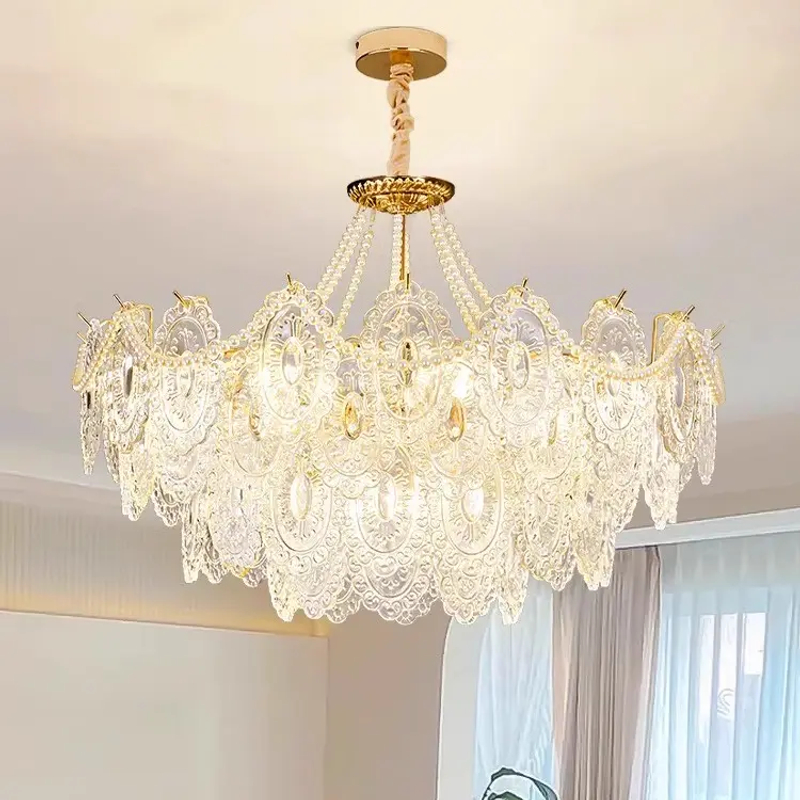 珠宝片琉璃水晶灯法式轻奢奶油风吊灯大气客厅主灯餐厅卧室中山灯