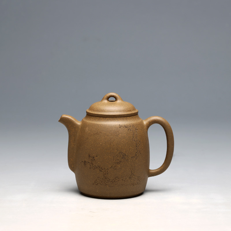 明理茶艺 宜兴紫砂名家高工王翔刻 达摩汉钟 段泥280CC 茶壶