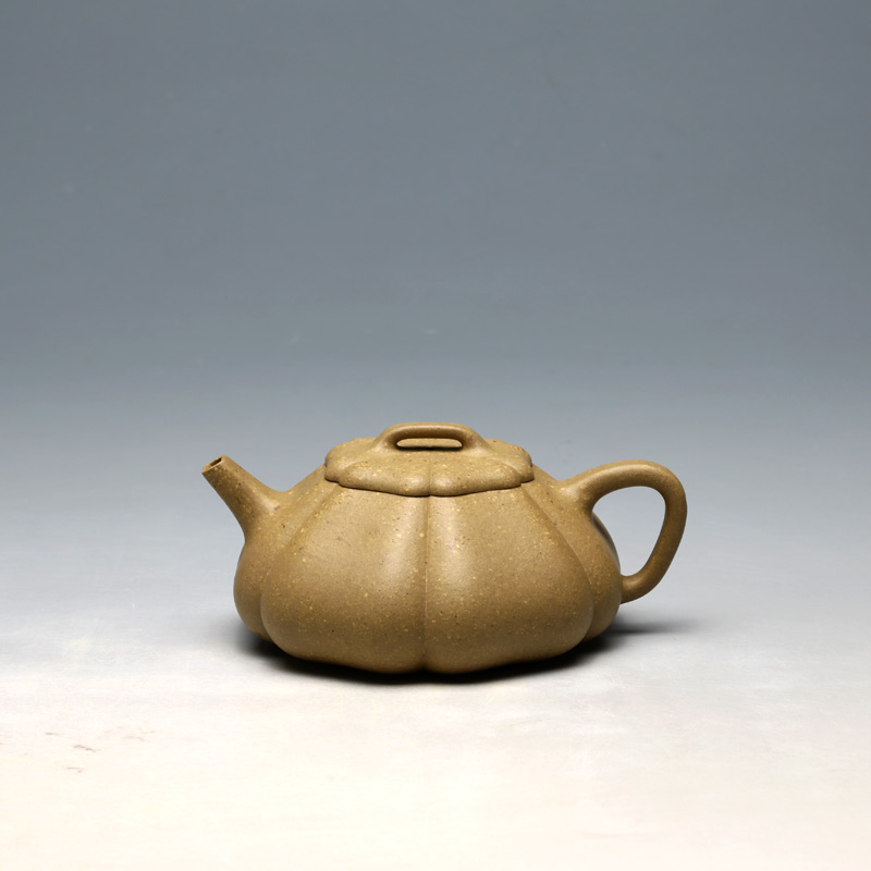 宜兴紫砂壶 张士美 全手工筋纹石瓢 段泥250CC 明理茶艺黄段泥