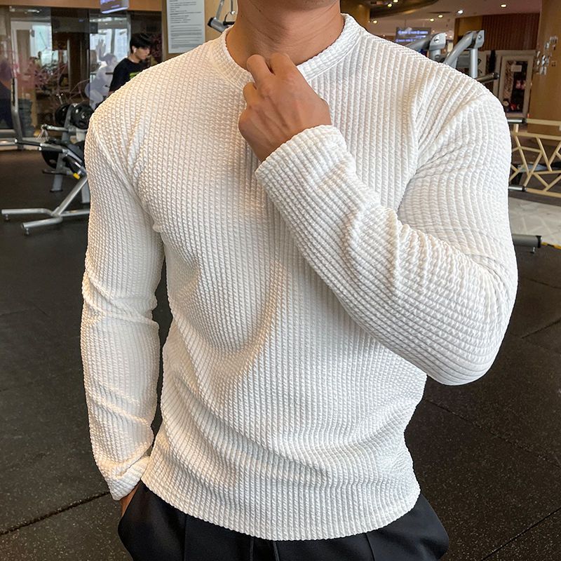 男装秋冬保暖新款肌肉健身衣服男潮流休闲运动长袖上衣透气跑步训