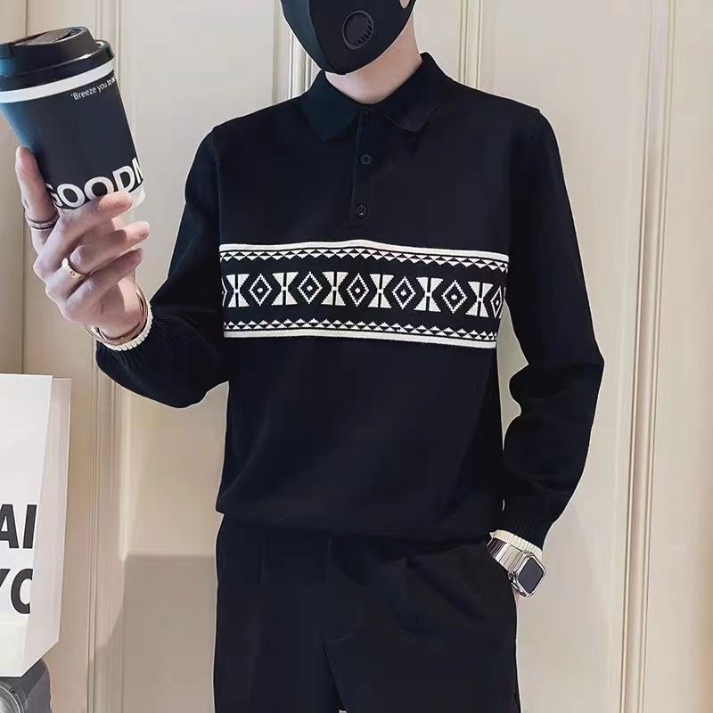 秋冬保暖翻领毛衣男士2023秋冬新款针织衫内搭外穿打底韩版潮流线