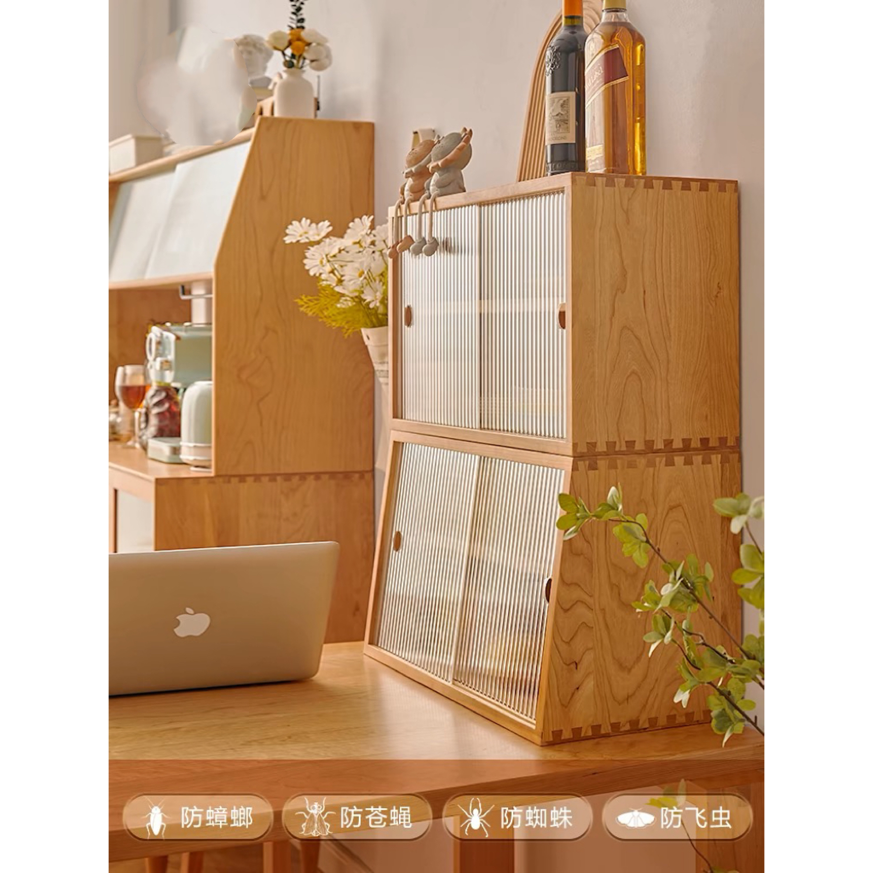 北欧实木桌面餐边柜置物架杯子咖啡茶具展示柜樱桃木厨房收纳柜