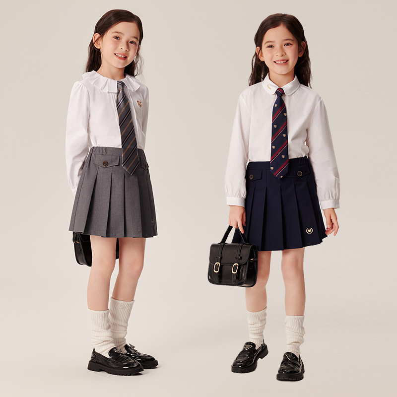 PawinPaw小熊早秋新款女童短裙学院风百褶裙经典PCWHE3821M