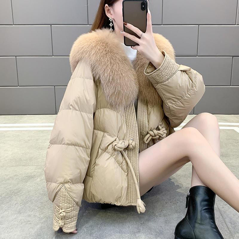 欧货海宁皮草狐狸毛领白鹅绒羽绒服外套女韩版小个子短款面包服潮