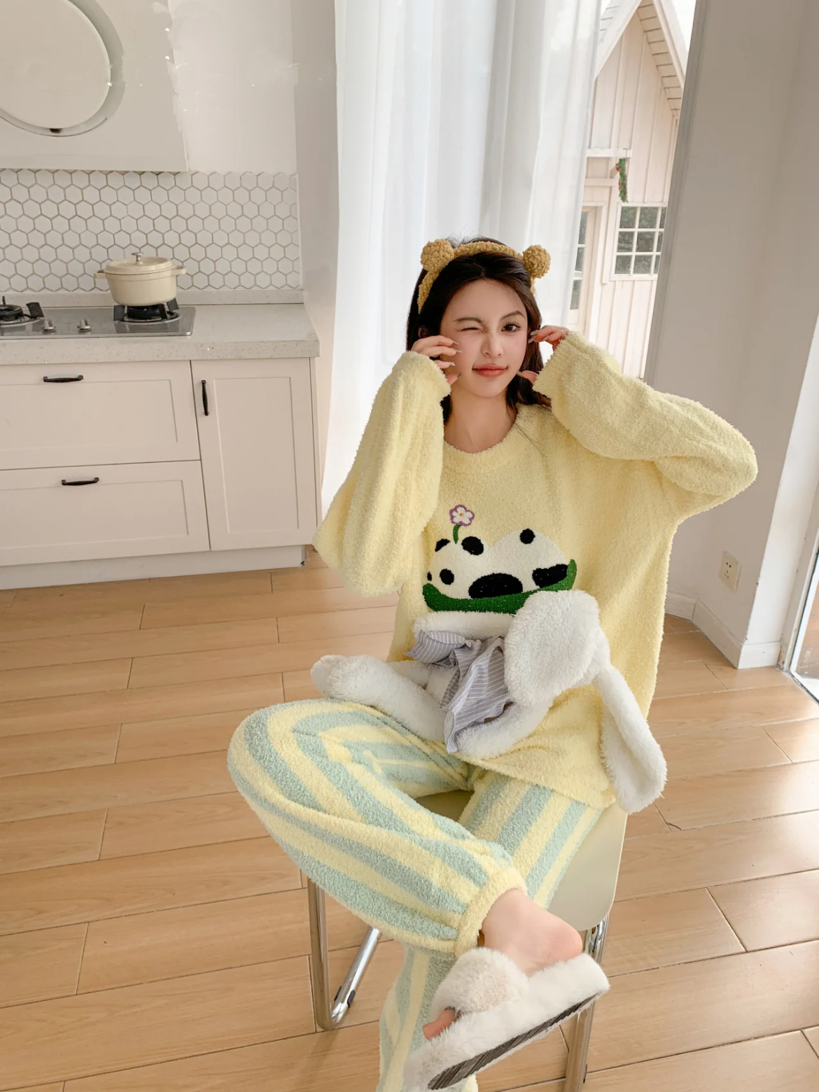 【小熊猫】睡衣女秋冬软绵绵加厚保暖半边绒家居服甜美套装可外穿