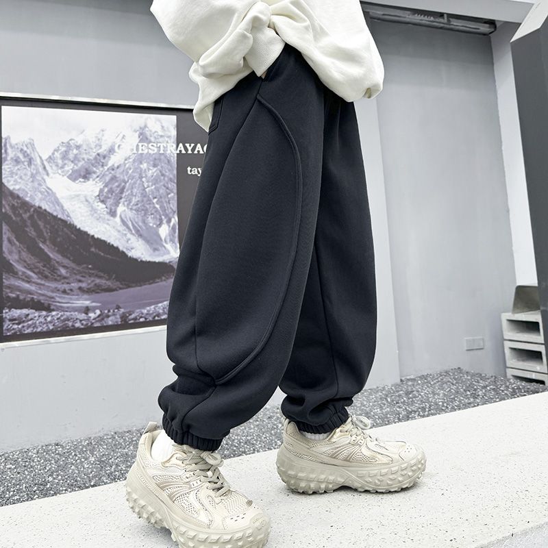 男童加绒加厚运动裤中大童加绒加厚新款儿童宽松裤子保暖时髦束脚